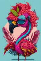 ein detailliert Illustration von ein Flamingo zum ein T-Shirt Design, Hintergrund und Mode foto