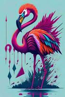 ein detailliert Illustration von ein Flamingo zum ein T-Shirt Design, Hintergrund und Mode foto