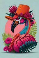 ein detailliert Illustration von ein Flamingo zum ein T-Shirt Design, Hintergrund und Mode foto