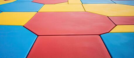 bunt Gummi Bodenbelag im ein Kinder s Spielplatz foto