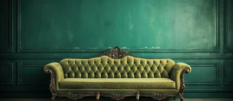 Jahrgang Zimmer mit ein Luxus Grün Sofa im ein Jahrgang Stil foto