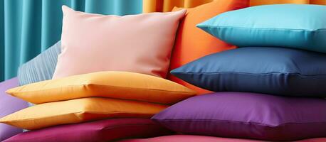 natürlich Stoff multi farbig dekorativ Kissen zum komfortabel Sitzplätze foto