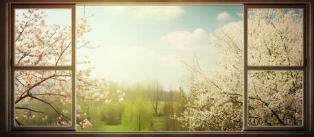 beobachten das draußen von ein Fenster während Frühling foto