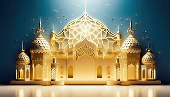 golden Moschee und Tempel zum Muslim religiös Feierlichkeiten - - generativ ai foto