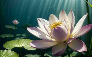 das exquisit Rosa Lotus blühen untergetaucht im Ruhe ai generiert foto