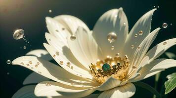 Wasser Tröpfchen auf ein schön Blume auf ein Tautropfen Makro Fotografie ai generiert foto
