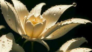 Wasser Tröpfchen auf ein schön Blume auf ein Tautropfen Makro Fotografie ai generiert foto