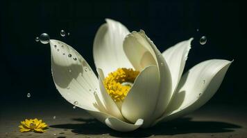 Wasser Tröpfchen auf ein schön Blume auf ein Tautropfen Makro Fotografie ai generiert foto