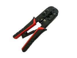 Crimpen Zange Kabel Schneiden Werkzeug auf Weiß Hintergrund foto