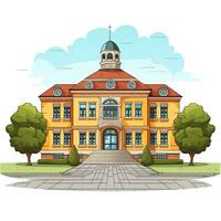 Schule Gebäude, zurück zu Schule Karikatur Stil hoch Qualität ai Bild generiert foto