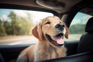 süß Hund suchen aus von Auto Fenster , ai generiert foto