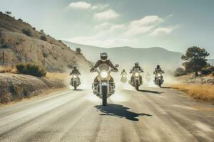 Gruppe von Biker beim Gruppe Fahrt, ai generiert foto