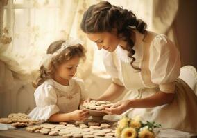 Mama und Mädchen Kochen zusammen foto