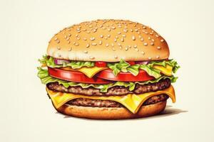Rindfleisch Burger auf schwarz Hintergrund, ai generativ foto