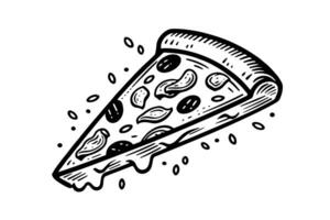 Scheibe von Pizza Hand gezeichnet Gravur Stil Vektor Illustration. foto