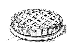 Apfel Kuchen Hand gezeichnet Gravur Stil Vektor Illustration foto