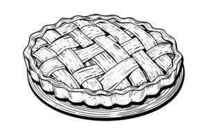 Apfel Kuchen Hand gezeichnet Gravur Stil Vektor Illustration foto
