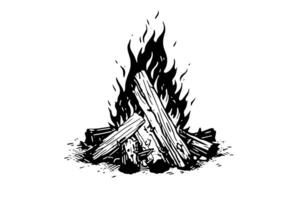 Hand gezeichnet Camping Lagerfeuer. Vektor Illustration von Feuer im skizzieren Gravur Stil. foto