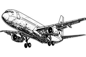Hand gezeichnet Tinte skizzieren von Flugzeug. Gravur Stil Vektor Illustration. foto