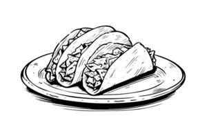 Hand gezeichnet Tinte skizzieren von Taco. traditionell Mexikaner schnell Essen Illustration. Vektor Zeichnung. foto