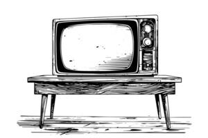 retro Fernsehen Vektor Illustration. Gravur Stil Tinte skizzieren. foto