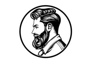 Hand gezeichnet Porträt von bärtig Mann im Profil. Hipster Tinte skizzieren. Logo Vektor Illustration. foto