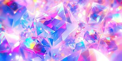 holographisch Hintergrund mit Fee Kristall. Regenbogen Reflexe im Rosa und lila Farbe. abstrakt modisch Muster. Textur mit magisch Wirkung. foto