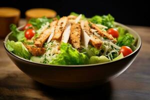 gesund Gemüse Salat von frisch Frucht, Grün, Spinat, Grüner Salat und Sesam auf Platte. ai generiert foto
