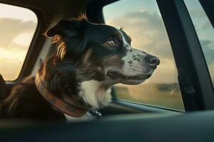 süß Hund suchen aus von Auto Fenster , ai generiert foto