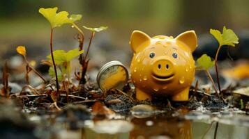 Schweinchen Bank auf Münzen. Konzept von Finanzen Wirtschaft Investition und Akkumulation von Geld foto