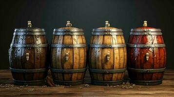 hölzern Eiche Fässer mit Bier und Wein im ein Wein Keller foto