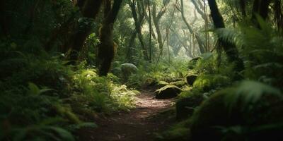 zauberhaft unberührt Wildnis ein dicht natürlich Wald Schönheit - - ai generiert foto