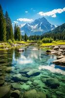 schön See gelegen im das atemberaubend alpin Region mit atemberaubend Landschaft foto