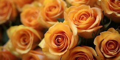 beschwingt Schönheit von reichlich Orange Rose Blüten im ein heiter Garten Rahmen - - ai generiert foto