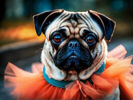 Mops im ein hell jabot stattdessen von ein Halsband foto