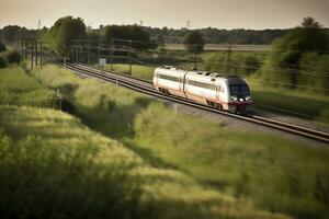 schnell Zug im Landschaft, erstellt mit generativ ai foto