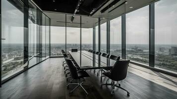 modern Büro Treffen Zimmer Innere mit Glas Fenster. erstellt mit generativ ai foto