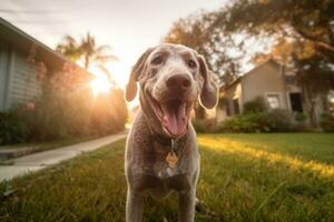 Porträt von ein glücklich draussen Sommer- Hund generativ ai foto