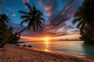 szenisch tropisch Strand Sonnenuntergang Landschaft generativ ai foto