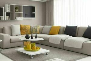 modern Leben Zimmer Design mit komfortabel Sofa und elegant Dekoration foto