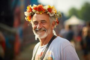 ein Mann beim das Festival. ai generiert foto