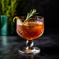 Cocktail mit Orange und Rosmarin auf ein schwarz Hintergrund. foto