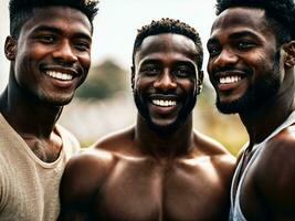 Foto von Gruppe glücklich schwarz stark Mann, generativ ai