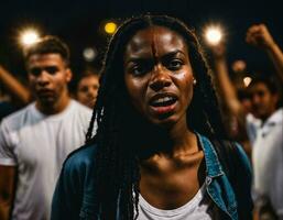 Foto von Wut wütend schwarz Teenager Hochschule Mädchen Kampf das andere mit Wunde auf Gesicht, generativ ai