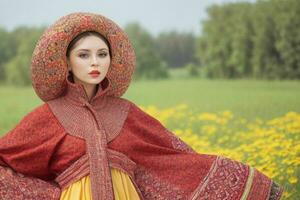 Porträts von modisch schön Frauen im traditionell Kleider foto