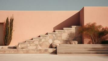 generativ ai, ibiza ästhetisch Villa Haus und Küste Landschaft, stumm geschaltet Farben, Minimalismus foto