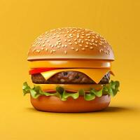 ai generativ 3d Design von Burger im Gelb Hintergrund foto