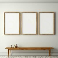 ai generativ echt Foto von Weiß leer Holz Rahmen hing auf das Wände, hyper realistisch