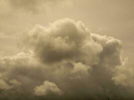 Single flauschige Wolke Über Sonnenuntergang Himmel. flauschige Kumulus Wolke gestalten Foto, düster Wolkenlandschaft Hintergrund foto