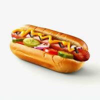 ai generativ hoch Qualität von 3d Hotdog Design im Weiß Hintergrund foto